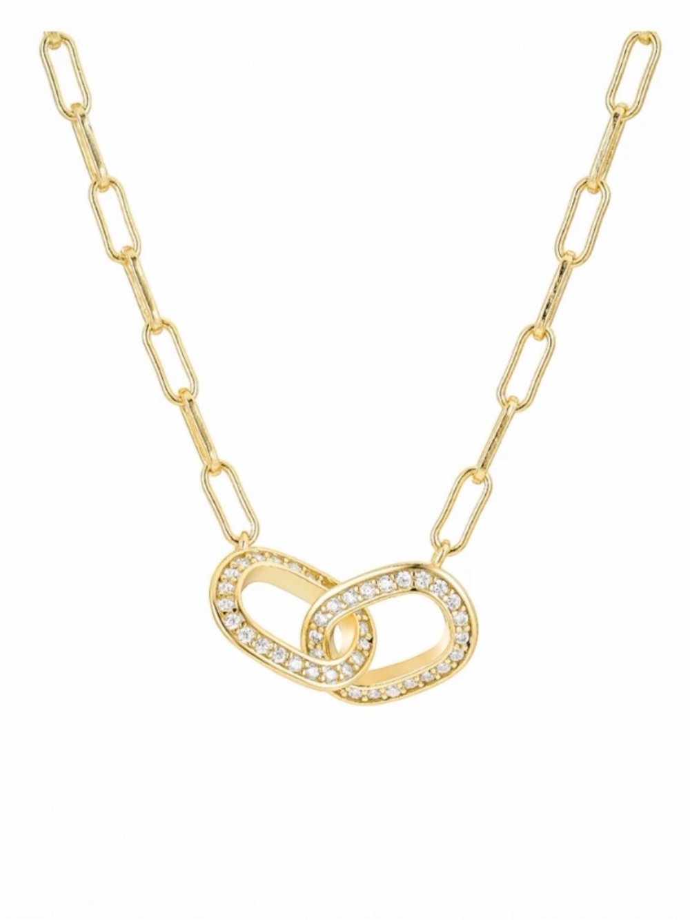 Gold Filled Linked Heart Crystal Pendant Necklace - Women Jewelry